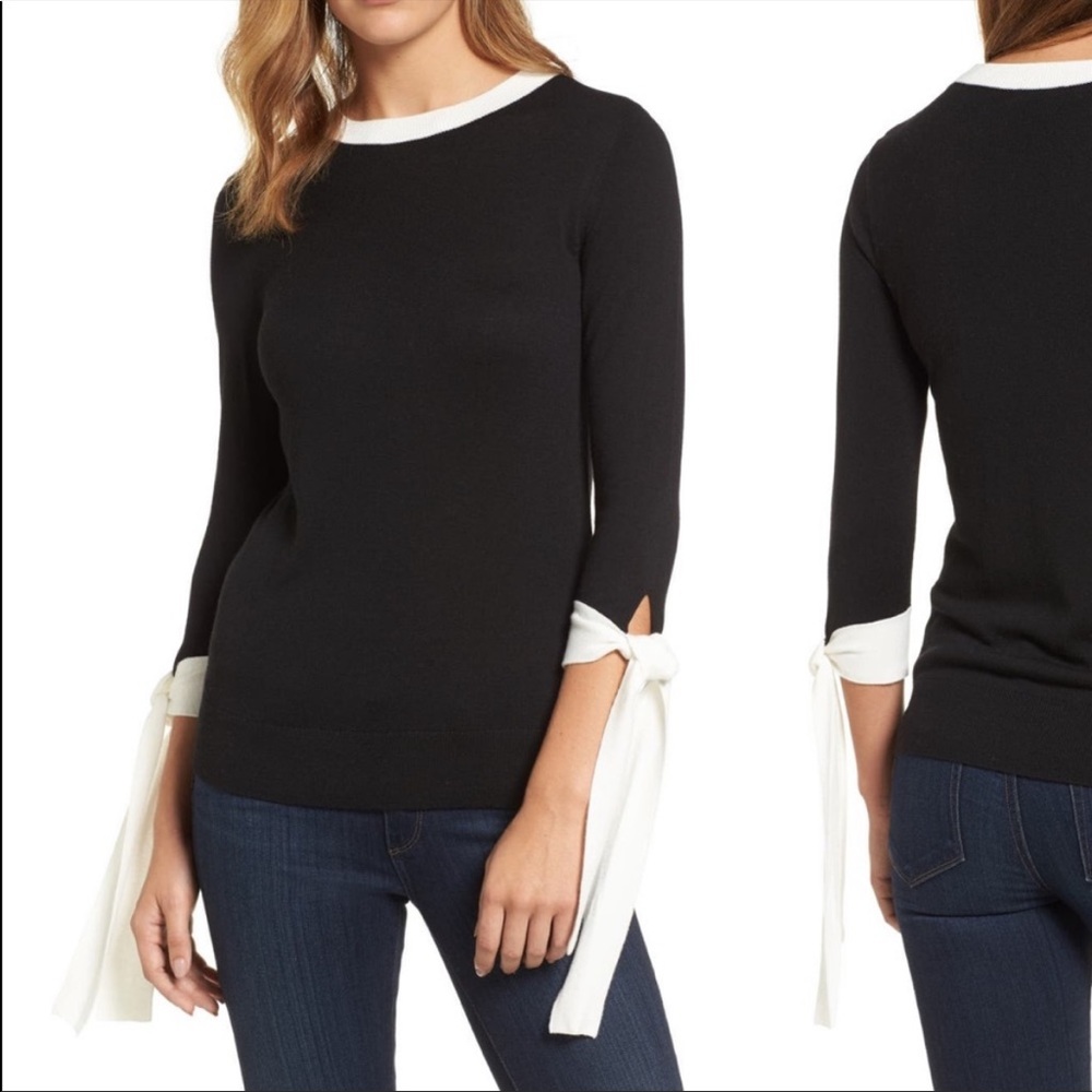 Halogen Tie Sleeve Sweater - Black & White